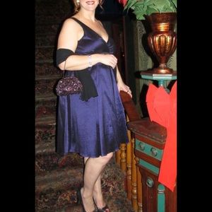 Purple w/rhinestone accent V neck cocktail dress